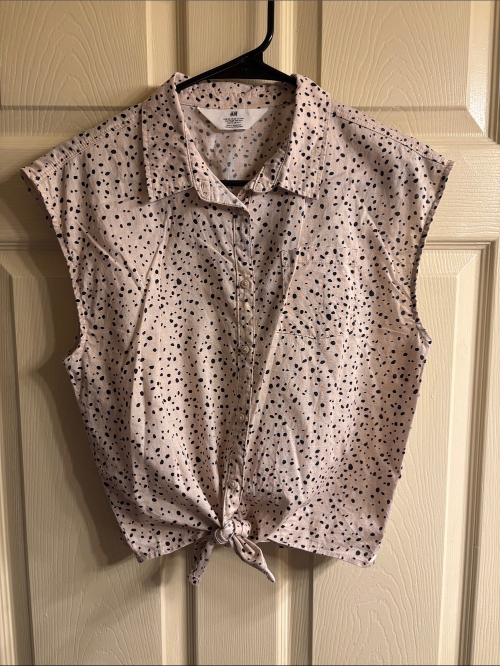 Sleeveless Tie-Front Dot Print Top - Cream